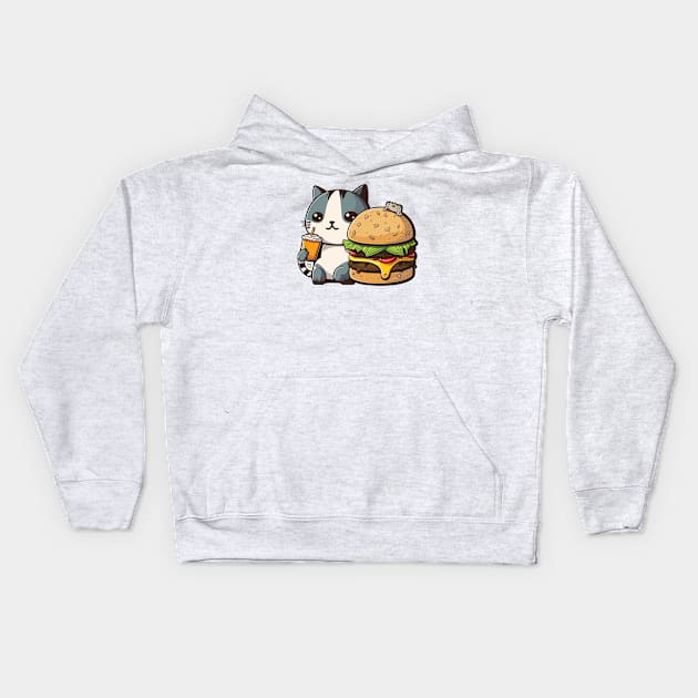 Cute Cat Eating Burger Kids Hoodie by Cute Pets Stickers